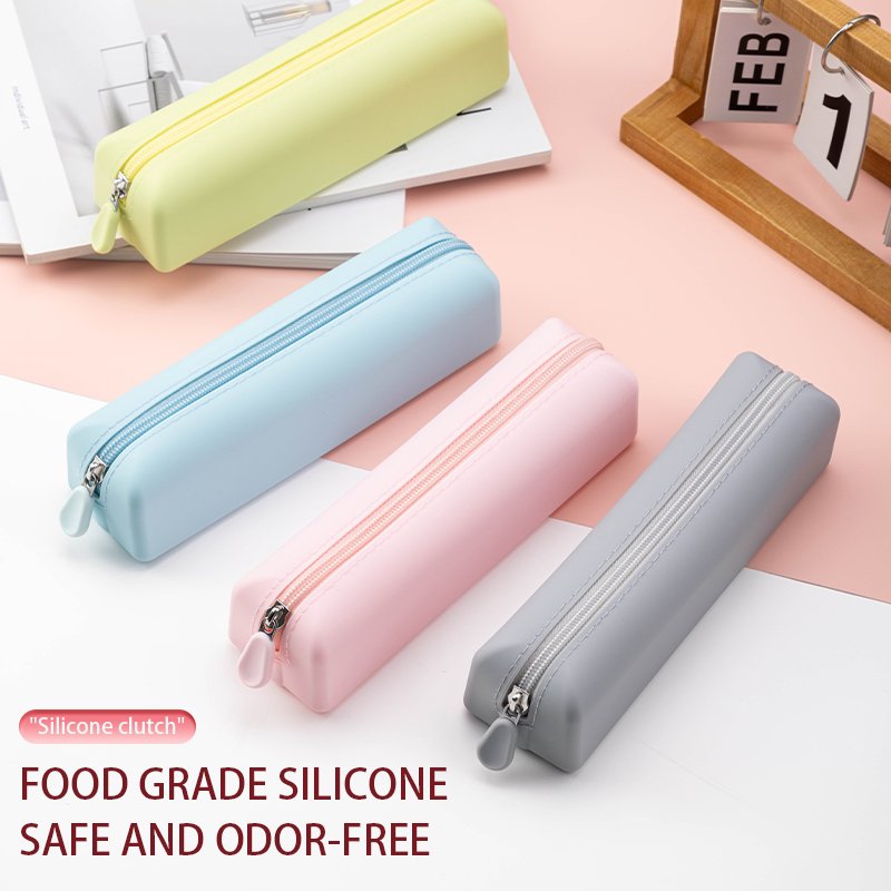 wholesale waterproof silicone pencil bag simple pencil case pouch student large capacity pencil case stationery storage bag