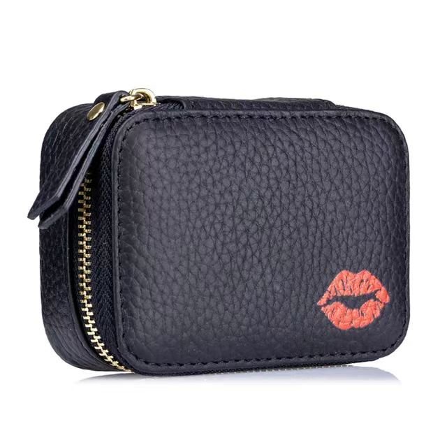 Mini Portable Leather Make Up Lipstick Case Cosmetic Bags Lip Gloss Holder Bag With Mirror For Girls
