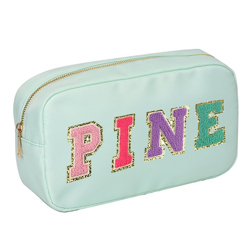 Wholesale In Stock Mint Nylon Makeup Pouches Set S/M/L/XL Four Size In One Set Custom Personal Logo Cosmetic Bag Organize Bag