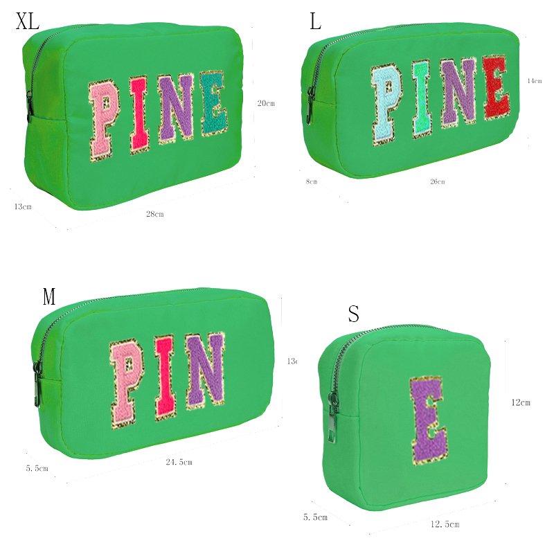 Wholesale In Stock Mint Nylon Makeup Pouches Set S/M/L/XL Four Size In One Set Custom Personal Logo Cosmetic Bag Organize Bag