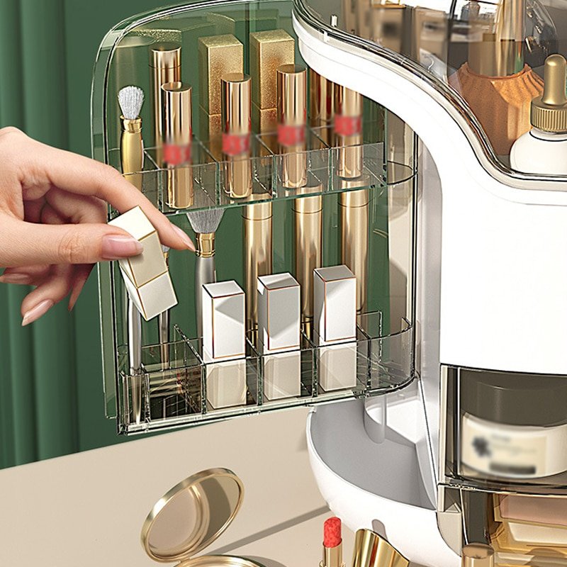 Fashion Plastic Makeup Organize green Dust Proof Skincare Shelf Cosmetics Display Case Makeup Storage Box Organizer