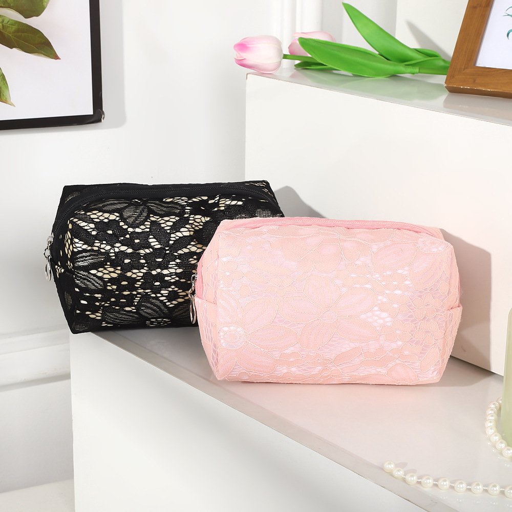 Factory wholesale custom lace flower makeup bag ins Korean style polyester lace octagon bag travel portable storage toiletry bag