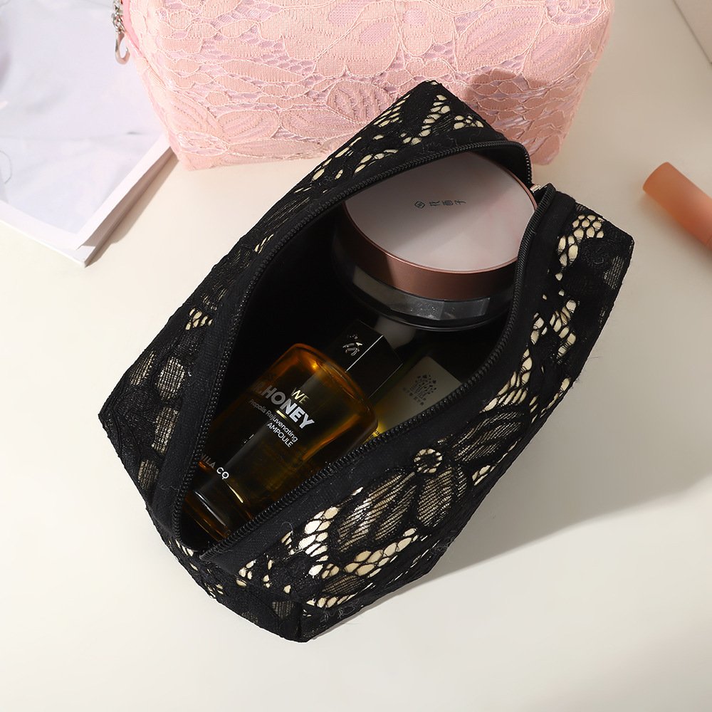 Factory wholesale custom lace flower makeup bag ins Korean style polyester lace octagon bag travel portable storage toiletry bag