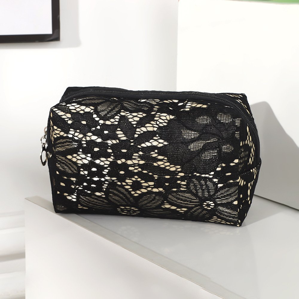 Factory wholesale custom lace flower makeup bag ins Korean style polyester lace octagon bag travel portable storage toiletry bag