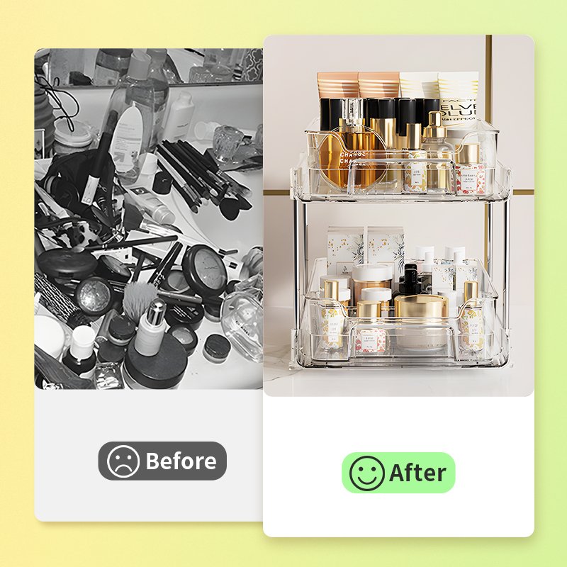 2 Tier Clear Under Sink Slide Out Makeup Organizer Bathroom Drawers Sliding Transparent Cabinet