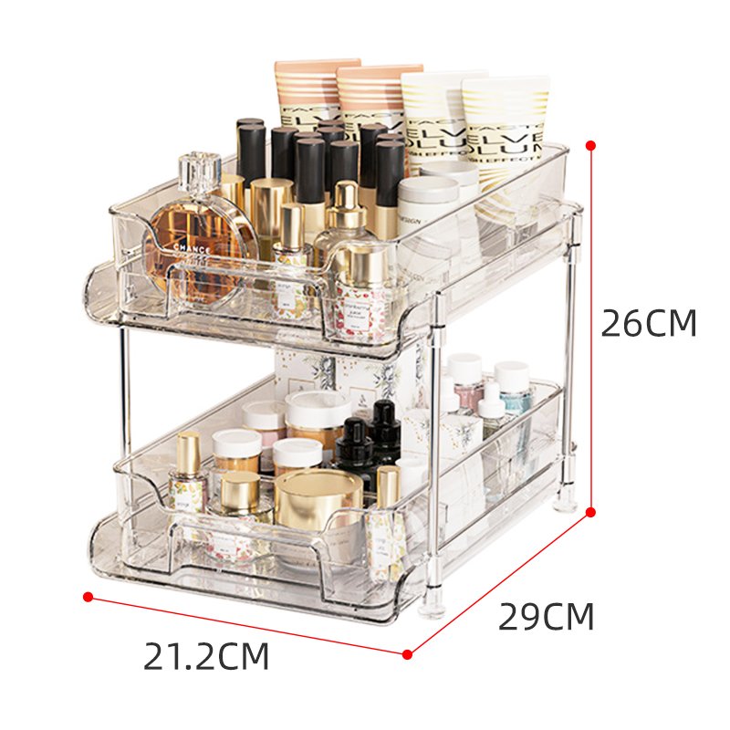 2 Tier Clear Under Sink Slide Out Makeup Organizer Bathroom Drawers Sliding Transparent Cabinet