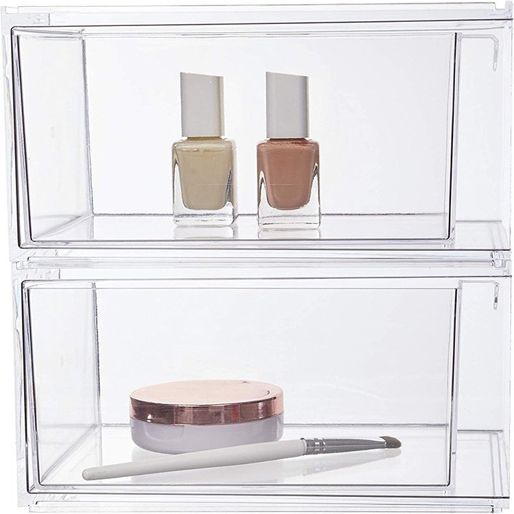 Stackable Clear Plastic Organizer Drawers | Organize Cosmetics and Beauty Supplies on a Vanity (single)