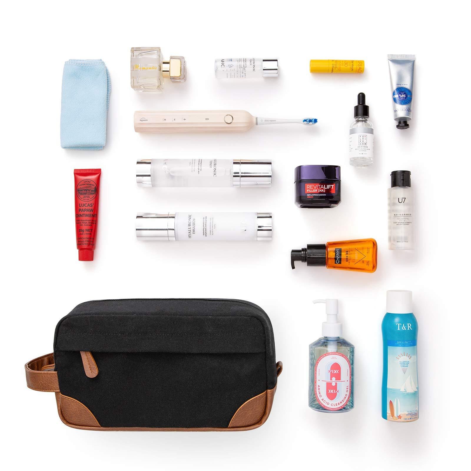 Wholesale Men's Toilet Bag Portable Large Capacity Makeup Bag Handheld Retro Waterproof Canvas PU Leather Storage Bag for Travel