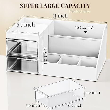 Acrylic Makeup Desk Cosmetic Storage Box Organizer with Drawers for Dressing Table, Vanity Countertop, Bathroom Counter Holder