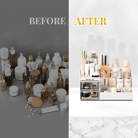 Acrylic Makeup Desk Cosmetic Storage Box Organizer with Drawers for Dressing Table, Vanity Countertop, Bathroom Counter Holder