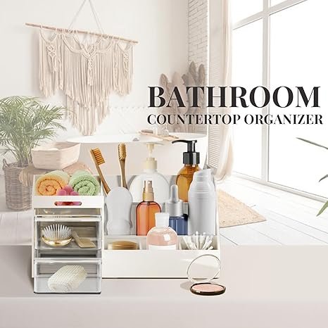 Acrylic Makeup Desk Cosmetic Storage Box Organizer with Drawers for Dressing Table, Vanity Countertop, Bathroom Counter Holder