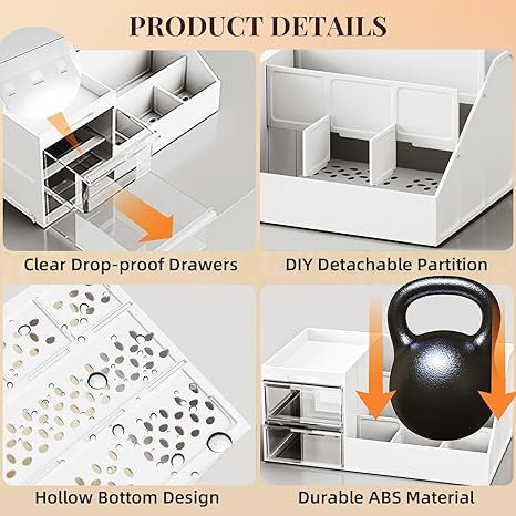 Acrylic Makeup Desk Cosmetic Storage Box Organizer with Drawers for Dressing Table, Vanity Countertop, Bathroom Counter Holder