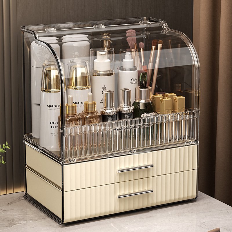 Modern Transparent Cosmetic Makeup Storage Box PET Plastic Rectangle Shape Injection Lightweight Detachable Beauty Organiser