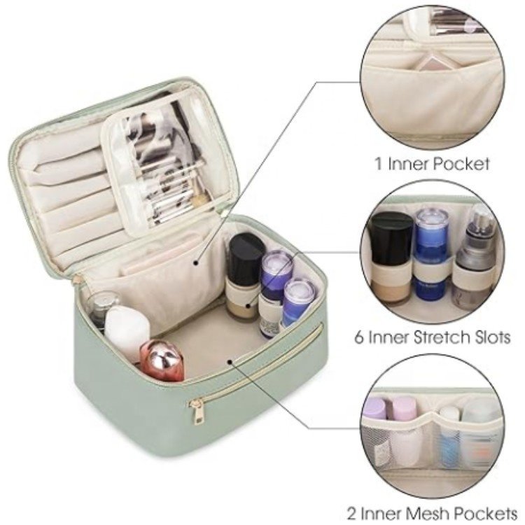 Vegan Leather Toiletry Travel Makeup Organizer Cosmetic Brush Bags Case for Women