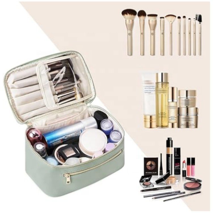 Vegan Leather Toiletry Travel Makeup Organizer Cosmetic Brush Bags Case for Women