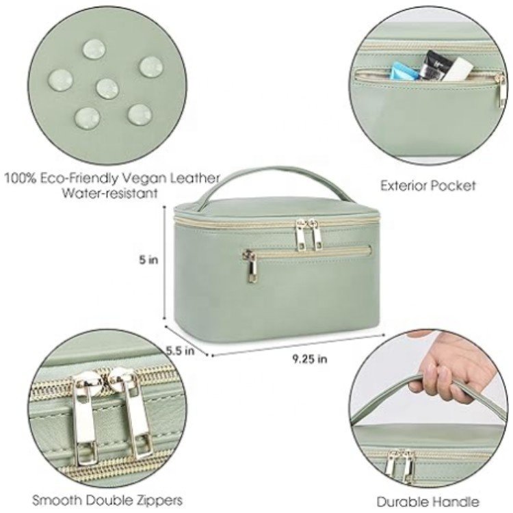 Vegan Leather Toiletry Travel Makeup Organizer Cosmetic Brush Bags Case for Women