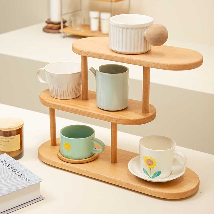 Living Room Office Home Kitchen Wooden Desktop Simple Tabletop Desk Organizers Storage Shelves-3 Tier Countertop Storage Rack