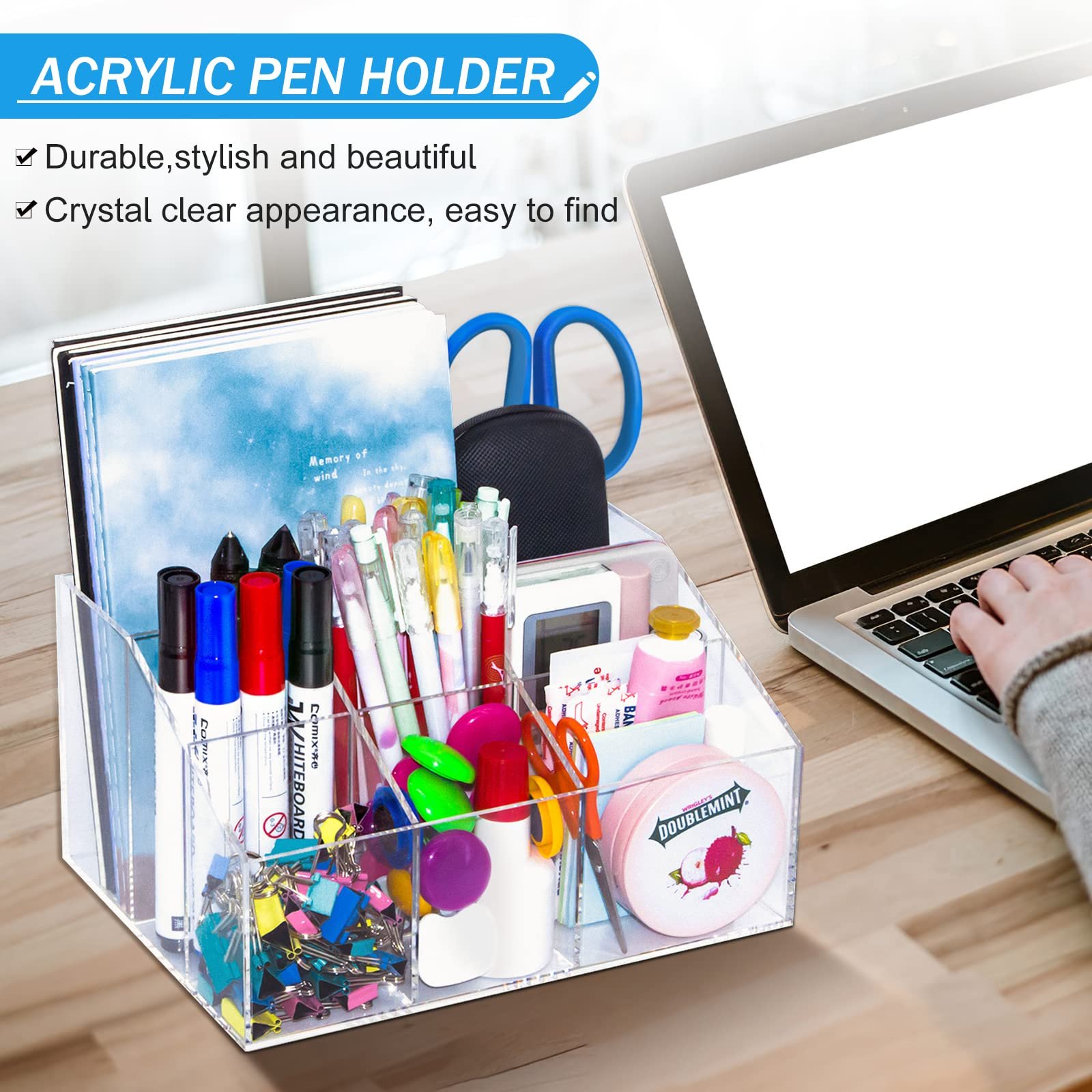 Acrylic Desk Organizer With 7 Compartments , Ablink Desk Drawer Organizers and Accessories, Pen Holder for Office