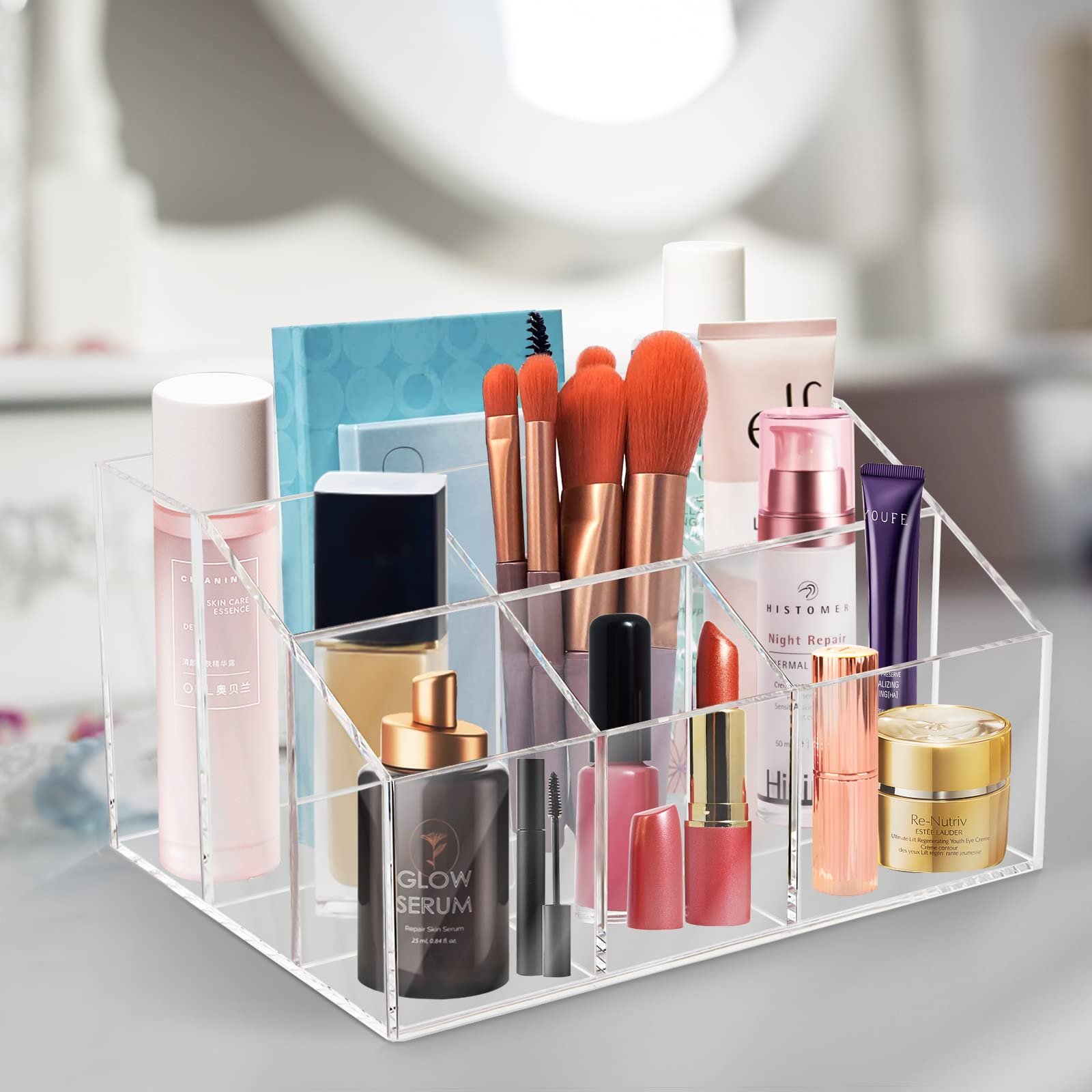 Acrylic Desk Organizer With 7 Compartments , Ablink Desk Drawer Organizers and Accessories, Pen Holder for Office