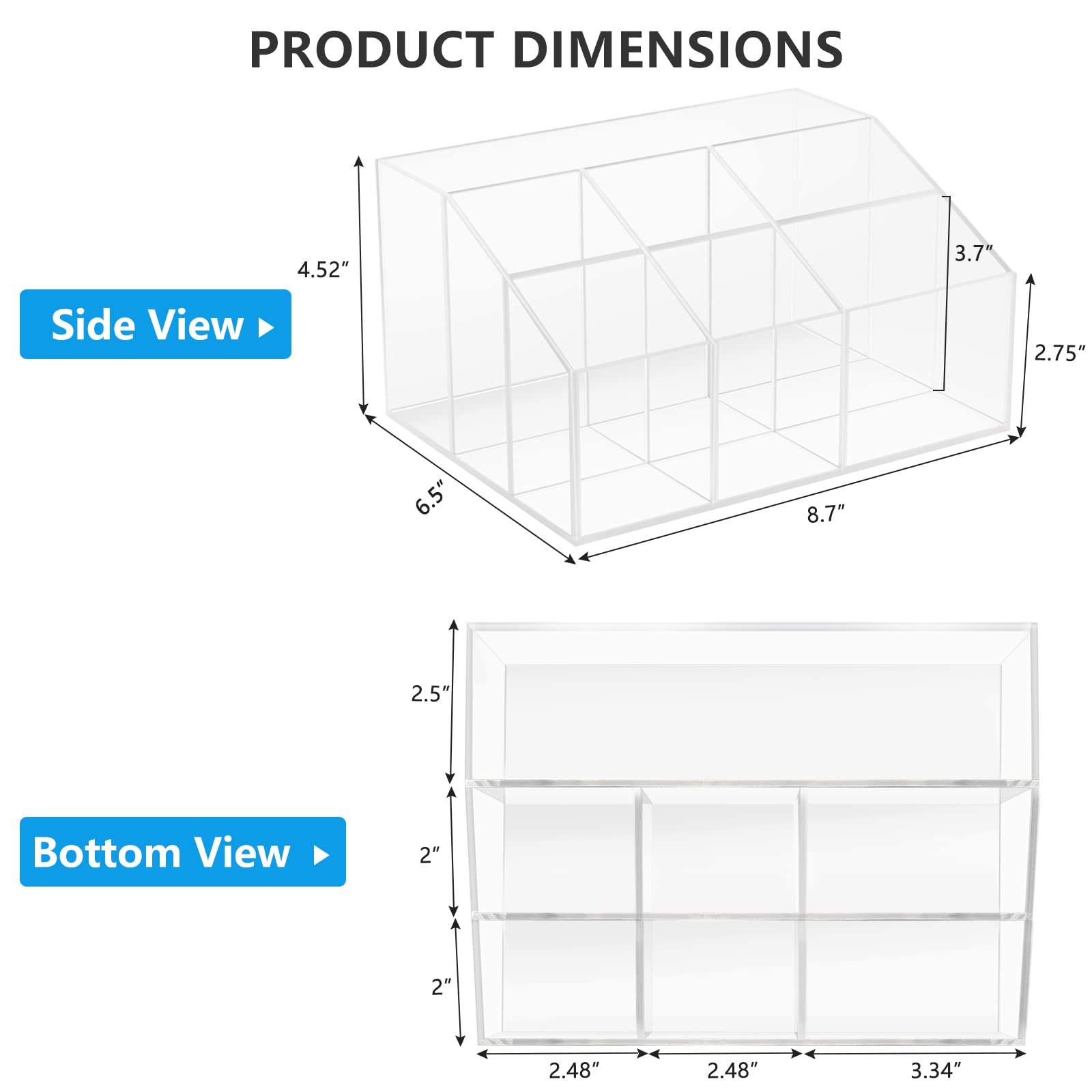 Acrylic Desk Organizer With 7 Compartments , Ablink Desk Drawer Organizers and Accessories, Pen Holder for Office