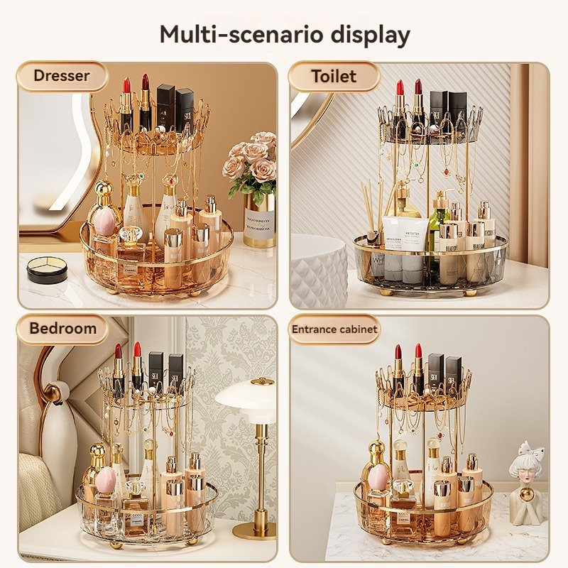 Transparent Rotating Cosmetic Storage Box Double-layer Desktop Organizing Storage Rack Dressing Table Organizing Jewelry Box