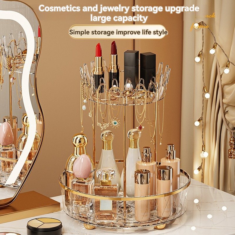 Transparent Rotating Cosmetic Storage Box Double-layer Desktop Organizing Storage Rack Dressing Table Organizing Jewelry Box