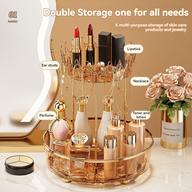 Transparent Rotating Cosmetic Storage Box Double-layer Desktop Organizing Storage Rack Dressing Table Organizing Jewelry Box