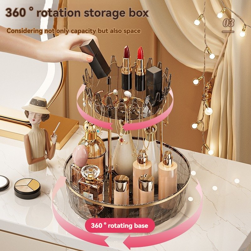 Transparent Rotating Cosmetic Storage Box Double-layer Desktop Organizing Storage Rack Dressing Table Organizing Jewelry Box