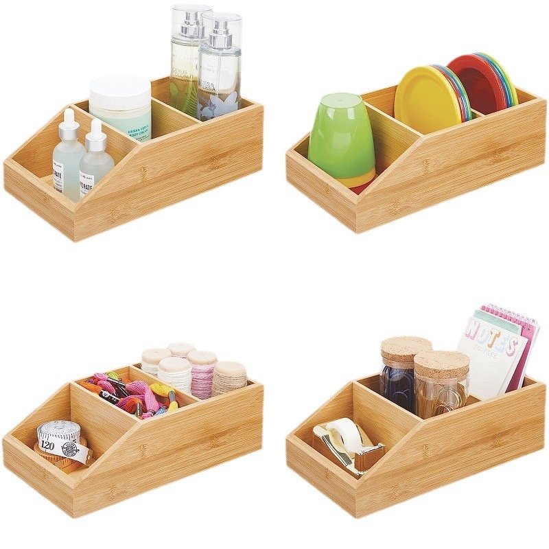 cheap multi-functional custom wooden kitchen office bathroom makeup desktop desk drawer bamboo organizer storage box