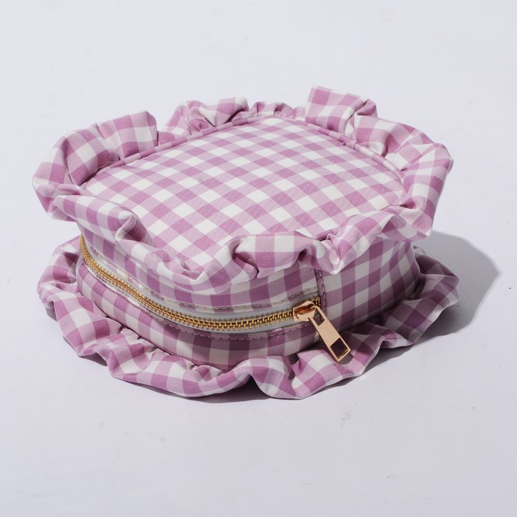 RTS Personalized Waterproof Cosmetic Storage Pouch Bag Plaid Travel Purse Organizer Gingham Zipper Makeup Organize Checked Bag