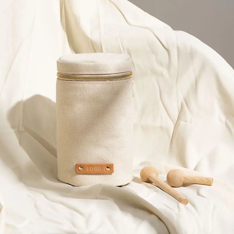 Environmentally Friendly Renewable Cotton Women Custom Logo Travel Zipper Small Makeup Pouch Quilted Cotton Cosmetic Bag