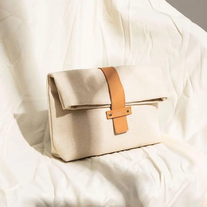 Environmentally Friendly Renewable Cotton Women Custom Logo Travel Zipper Small Makeup Pouch Quilted Cotton Cosmetic Bag