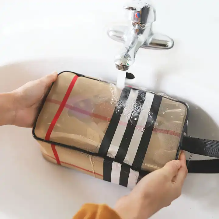 3pcs/Set Cosmetic Bag Vintage Designer PVC Mesh Stripe Waterproof Travel Bags Multifunctional Transparent Makeup Storage Bag