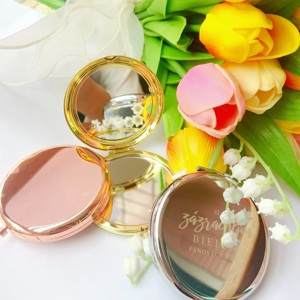Customized Logo Round Double Side Metal Pocket Mirror Hand Held Make Up Mini Mirror for Personalized Gift