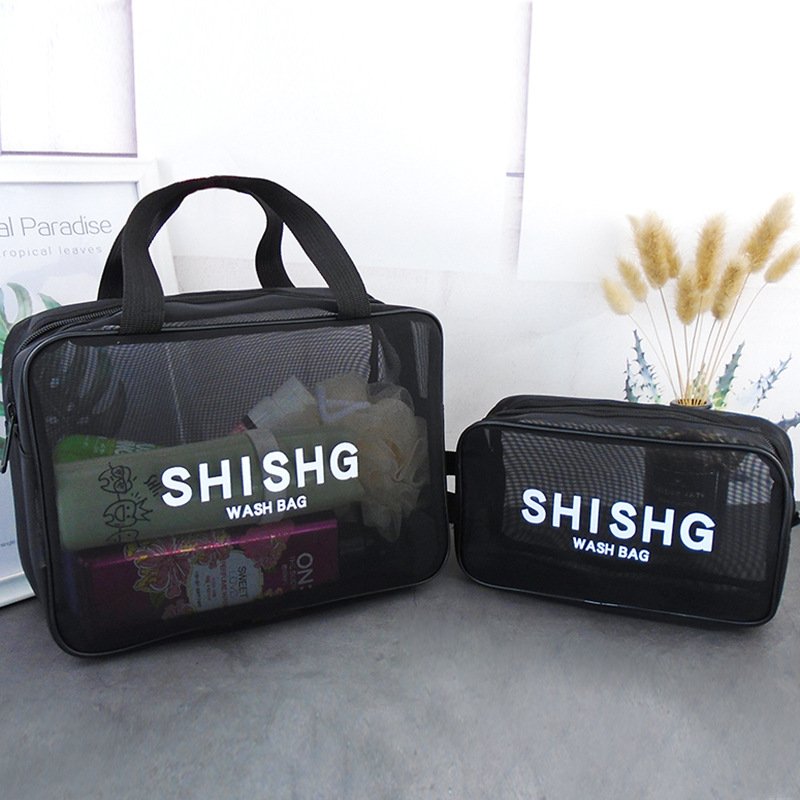 Factory Wholesale Waterproof transparent nylon mesh custom logo small large travel kits makeup cosmetic bag