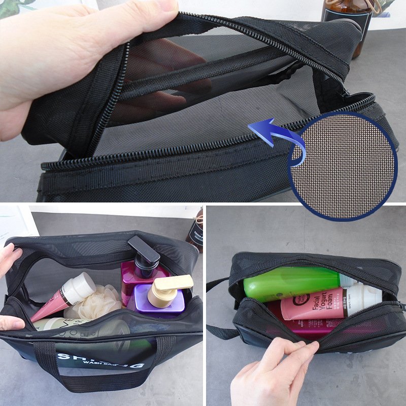 Factory Wholesale Waterproof transparent nylon mesh custom logo small large travel kits makeup cosmetic bag