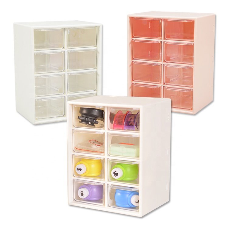 Stackable 8 Grids Office Desktop Jewelry Makeup Storage Box Plastic Drawer Organizers
