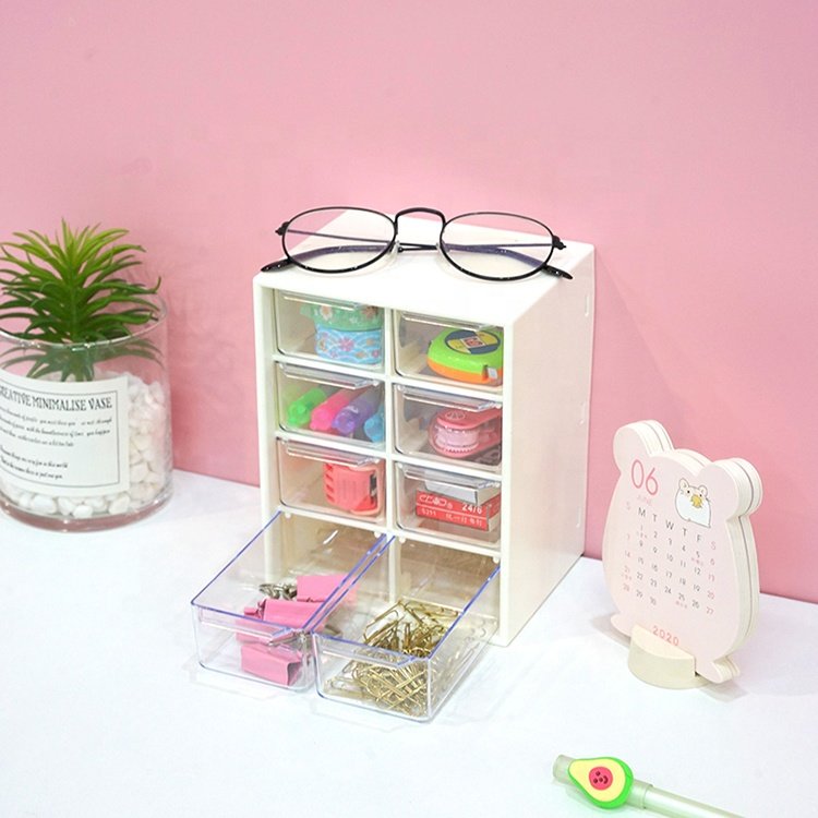 Stackable 8 Grids Office Desktop Jewelry Makeup Storage Box Plastic Drawer Organizers