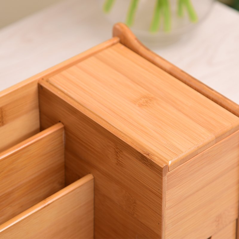Natural Bamboo Wooden Makeup Organizer Countertop Storage Box Cosmetic Storage Organizer