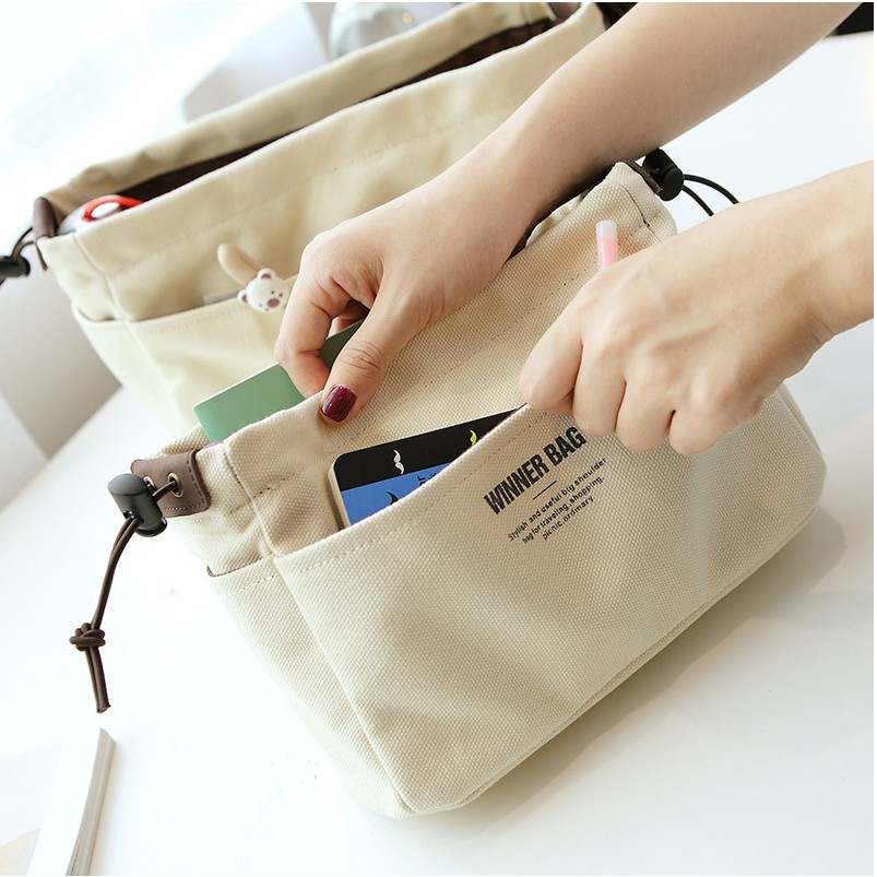 Custom Style Canvas Tote Purse Organizer Bag Insert with Compartments Cotton Handle Makeup Organizers Handbag for Gift