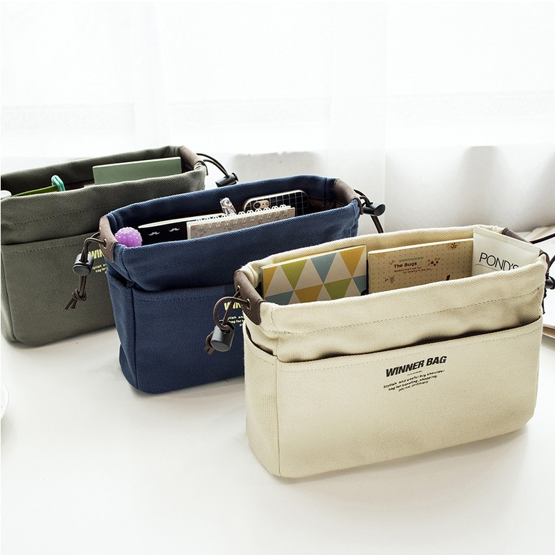 Custom Style Canvas Tote Purse Organizer Bag Insert with Compartments Cotton Handle Makeup Organizers Handbag for Gift