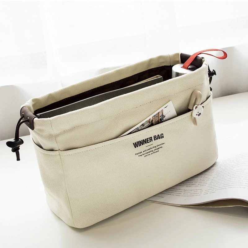 Custom Style Canvas Tote Purse Organizer Bag Insert with Compartments Cotton Handle Makeup Organizers Handbag for Gift