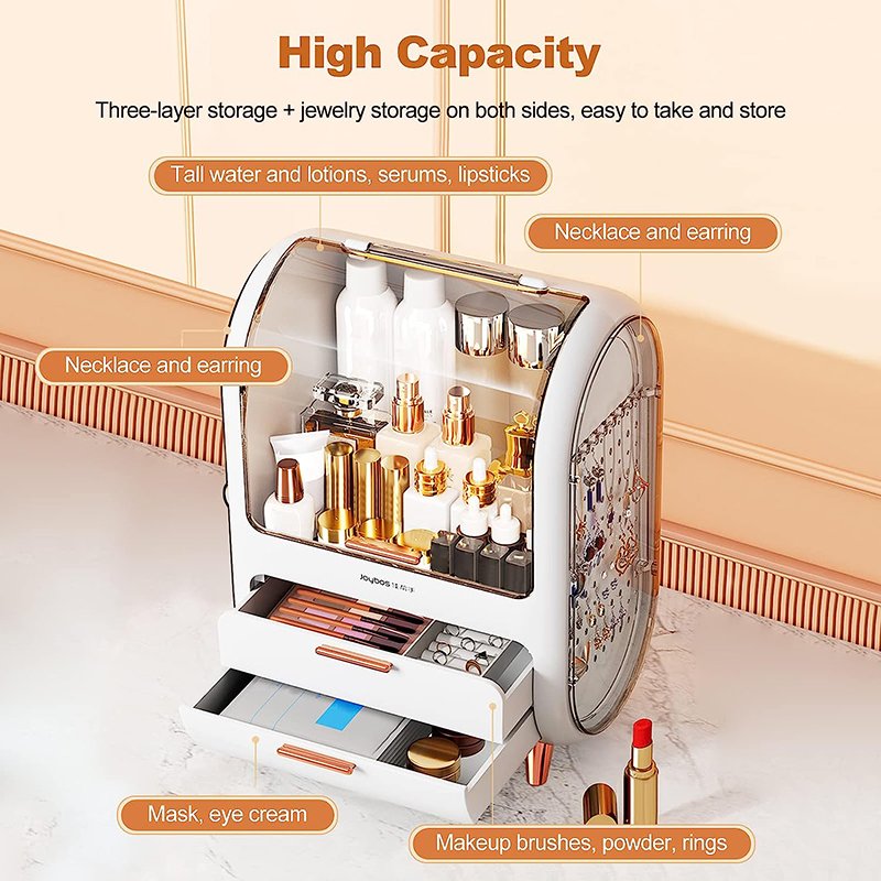 Large Makeup Skincare Organizer Case Bathroom Countertop Bedroom Dresser Cosmetic Storage Box with Drawers Jewelry Holder