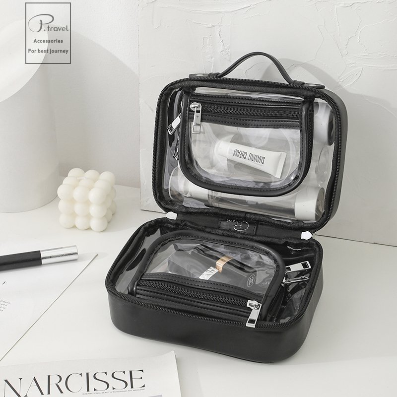 P.travel New Custom Logo Mini Organize Waterproof Eco Friendly Large Capacity PU Zipper Pink Travel Clear Makeup Bag
