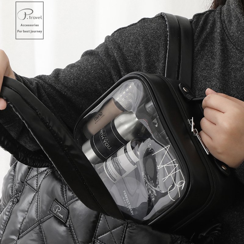 P.travel New Custom Logo Mini Organize Waterproof Eco Friendly Large Capacity PU Zipper Pink Travel Clear Makeup Bag