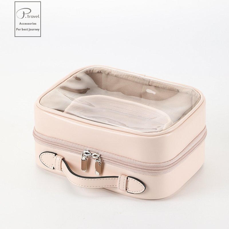 P.travel New Custom Logo Mini Organize Waterproof Eco Friendly Large Capacity PU Zipper Pink Travel Clear Makeup Bag