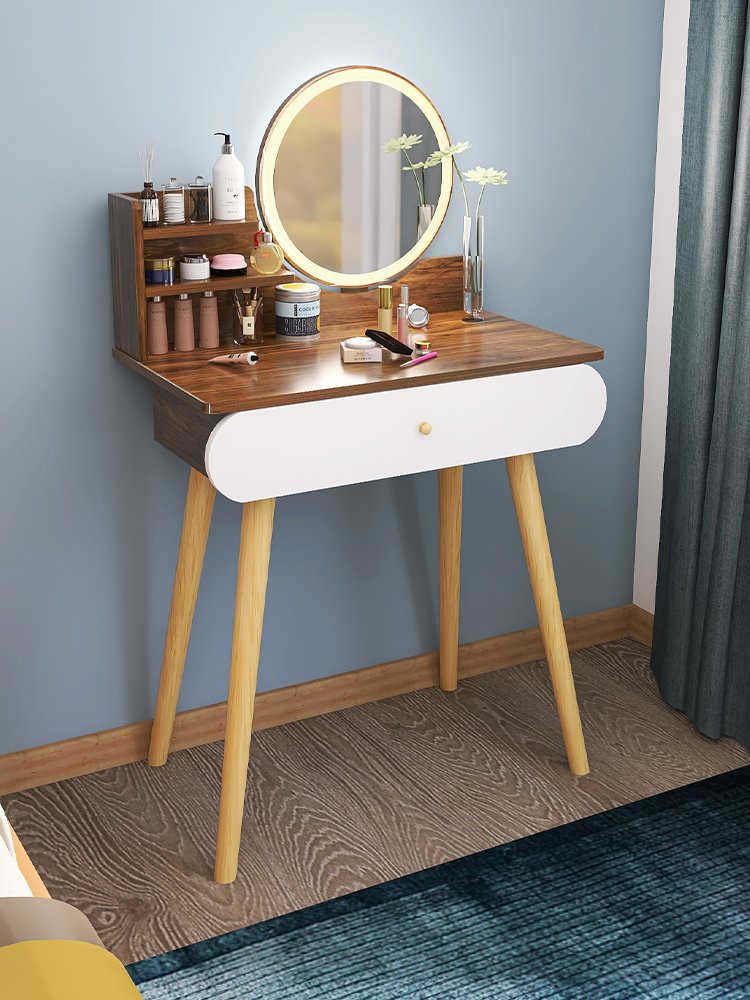 Vanity Table Set with Lighted Mirror Makeup Vanity Dressing Table with Touch Screen Mirror 2 Large Storage Drawers