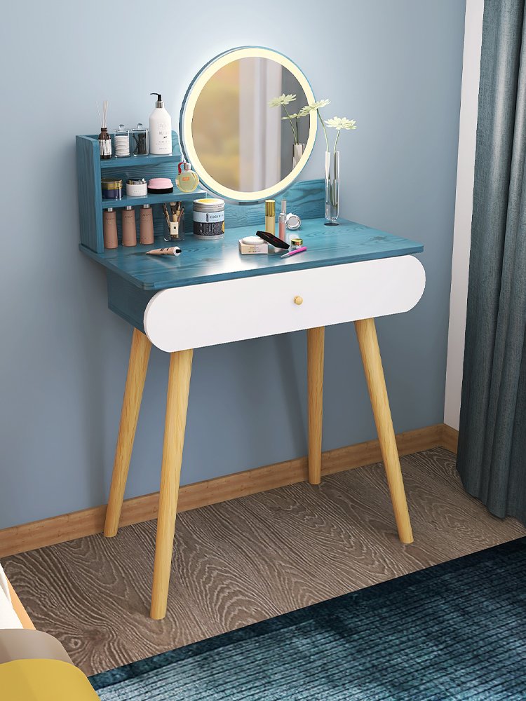 Vanity Table Set with Lighted Mirror Makeup Vanity Dressing Table with Touch Screen Mirror 2 Large Storage Drawers