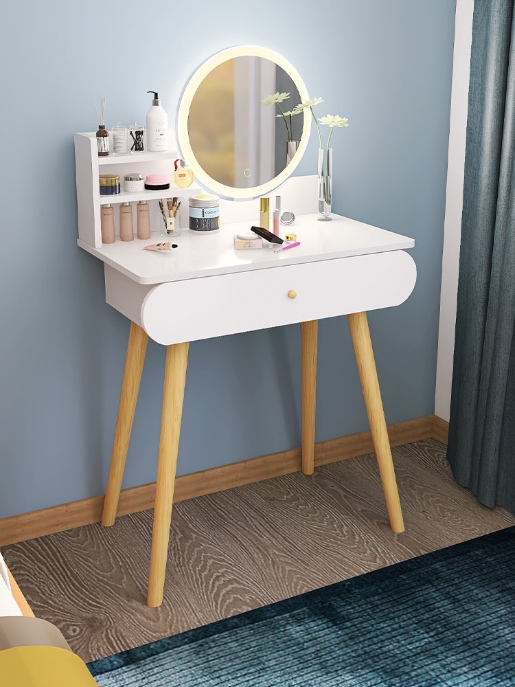 Vanity Table Set with Lighted Mirror Makeup Vanity Dressing Table with Touch Screen Mirror 2 Large Storage Drawers