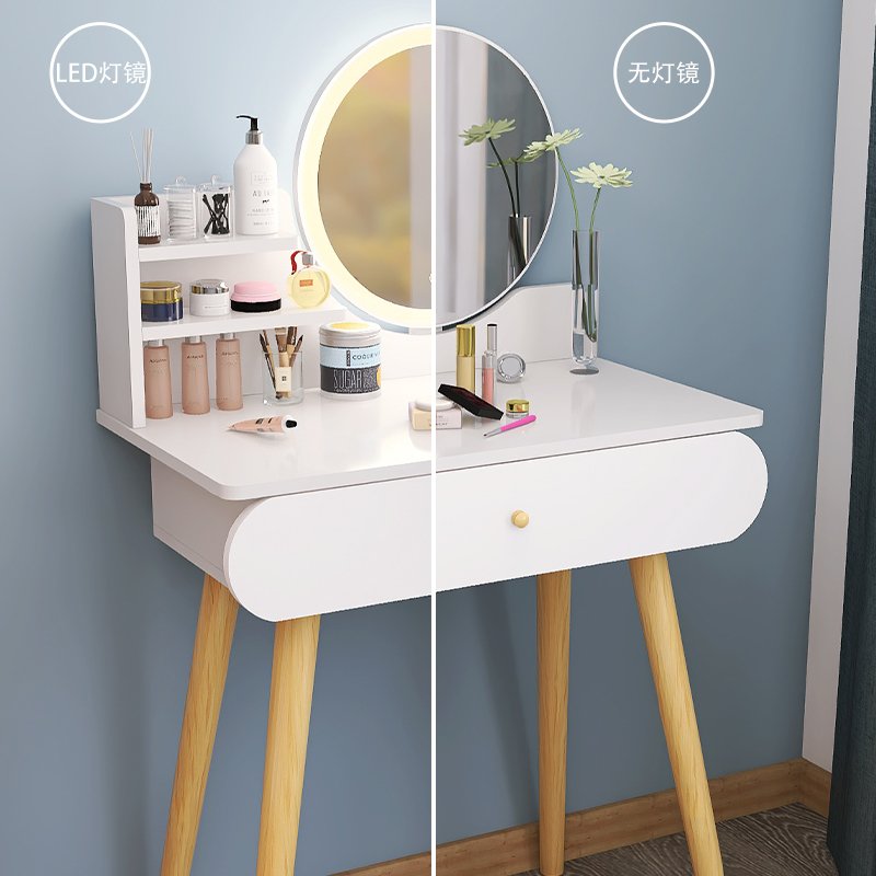 Vanity Table Set with Lighted Mirror Makeup Vanity Dressing Table with Touch Screen Mirror 2 Large Storage Drawers